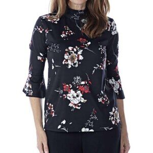 New Artizan Robin Barré Bell Sleeve Black Floral Top Size Small bin 1F